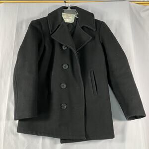 US Navy Pea Coat Mens 36 Black Wool Double Breasted Anchor Buttons Made USA